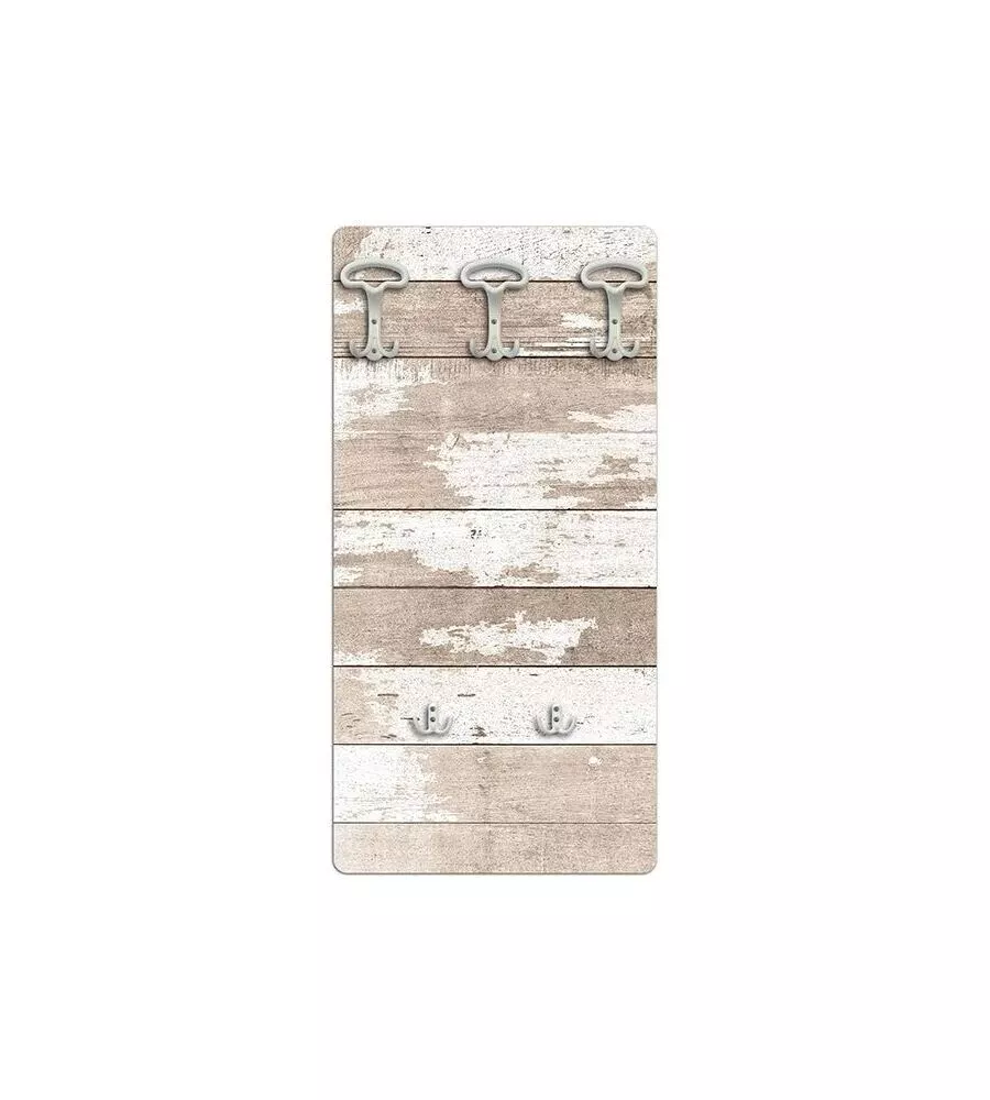 ATTACCAPANNI "SHABBY" IN LEGNO CON 5 GANCI, 45X90X1 CM